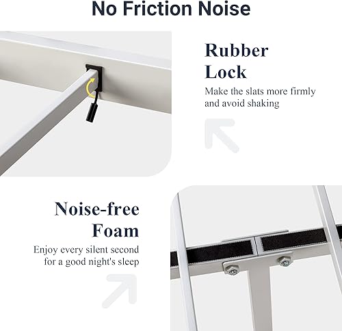 Miniatura 7 de Allewie Base de cama de plataforma de tamaño matrimonial con cabecera vintage, base de colchón de metal de 14 pulgadas para almacenamiento, no