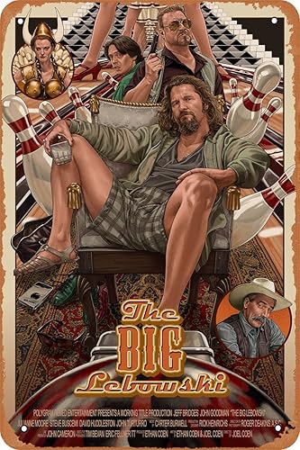Póster de película vintage, letrero de metal retro de The Big Lebowski para cafetería, bar, pub, decoración de pared del hogar, 8 x 12 pulgadas