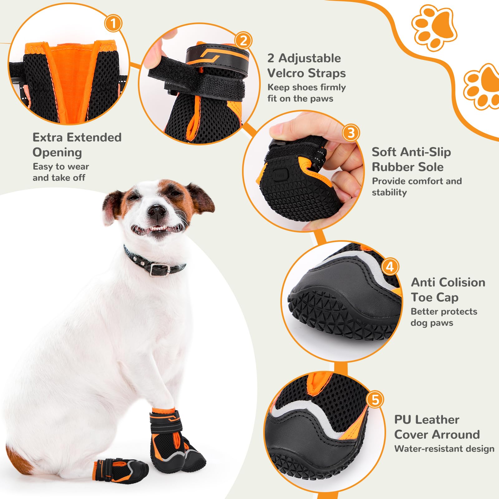 Hundeschuhe für große, kleine, mittelgroße Hunde, Hundeschuhe und Pfotenschutz gegen Lecken, Hundestiefel mit reflektierendem für heiße Pflastersteine, Hartholzböden, Winterschnee, Wandern (Schwarz