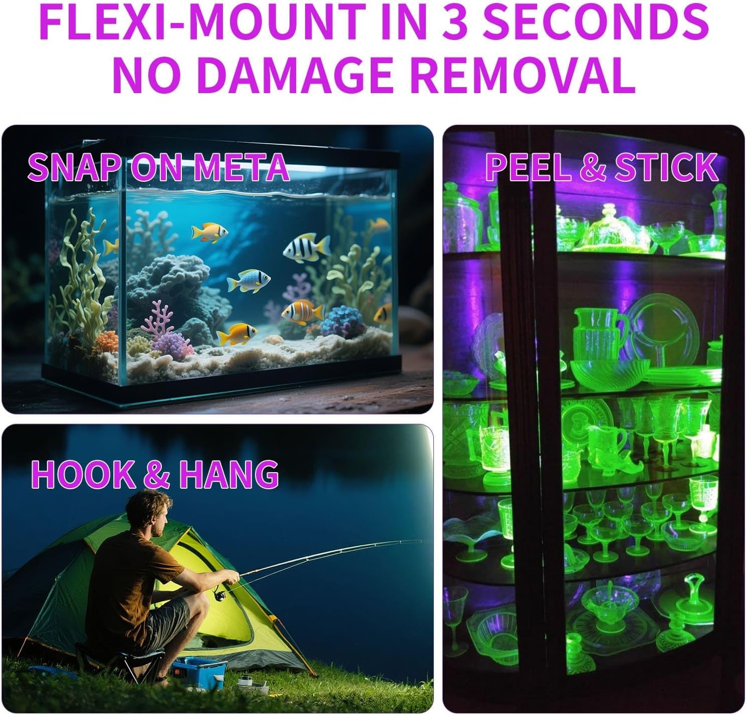 Battery Powered Black Lights for Glow Party 2 Pack, Cordless UV Lights for Halloween,Portable UV Strip Light for Posters, Aquarium, Neon Party，Rechargeable
