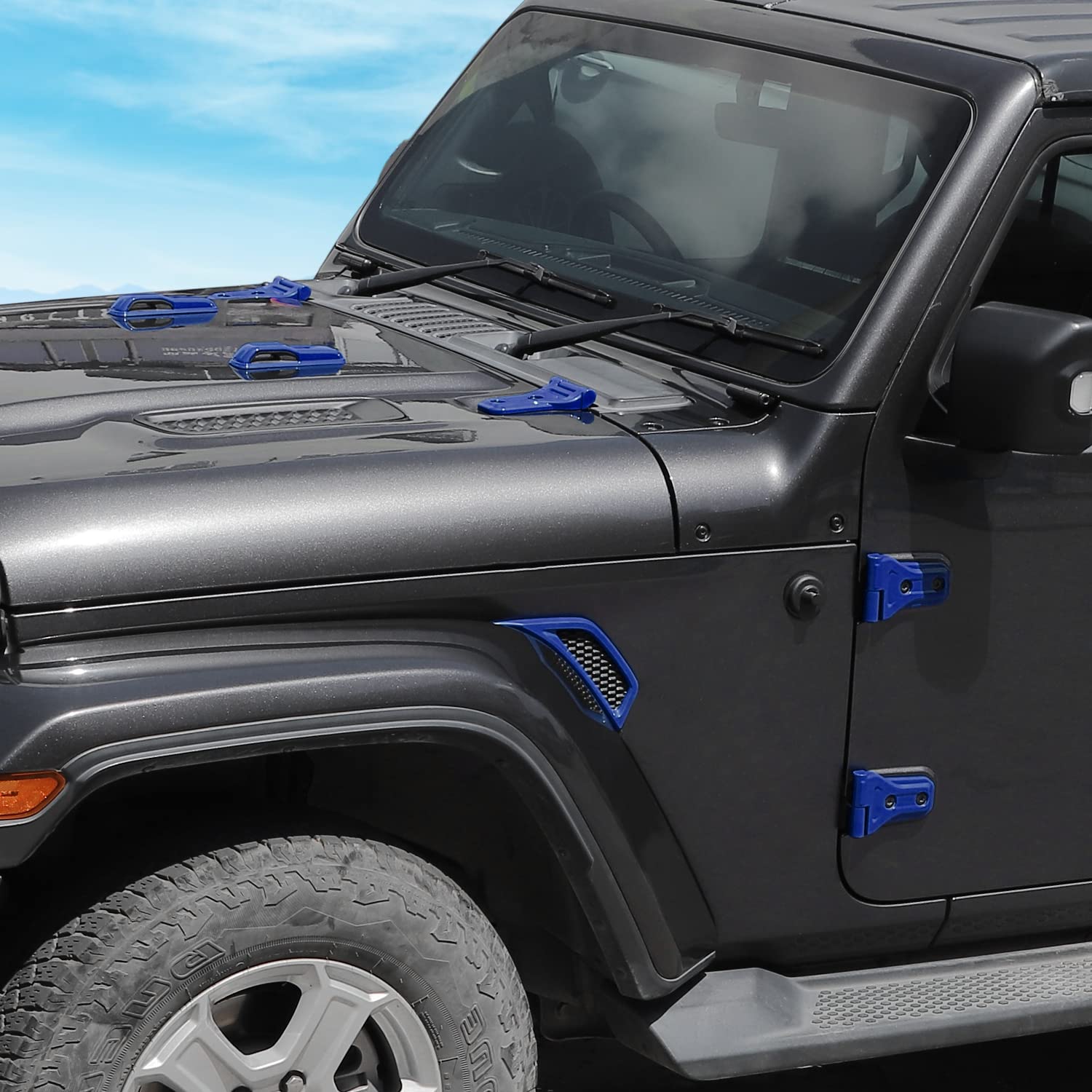 RAZPOY 22PCS Full Set Exterior Trim Kit Compatible with 2018-2023 Jeep Wrangler JL 4-Door Engine Hood Hinge Cover Tailgate Handle Trim Wheel Eyebrow Side Air Outlet Vent Trim, Blue