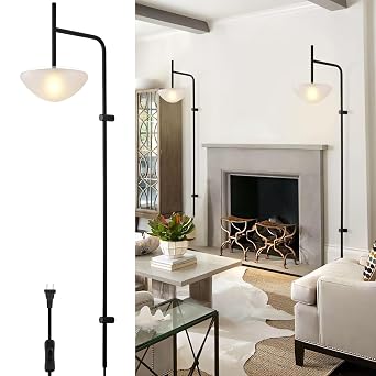 Modern Plug in Wall Sconce, LED Wall Light with Plug in Switch G9 Base, Conic Frosted Glass Cover Wall Sconce for Living Room Wall Decro, Bedroom, Hallway, 1PCS