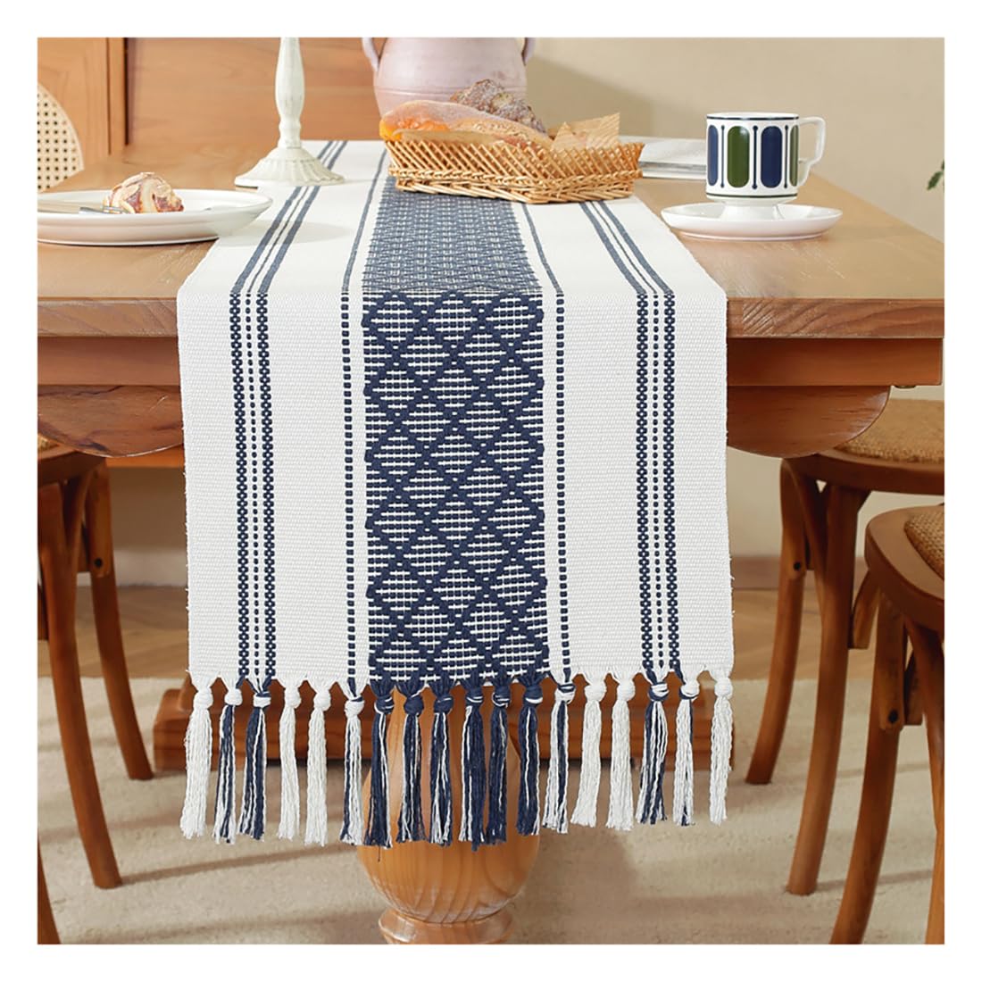 NIUSABOU Kitchen Dining TableDecoration, Nordic Striped Table Runner Multicolor 35x160-305cm(Blue-a,35x228cm(13.7x89.7in))