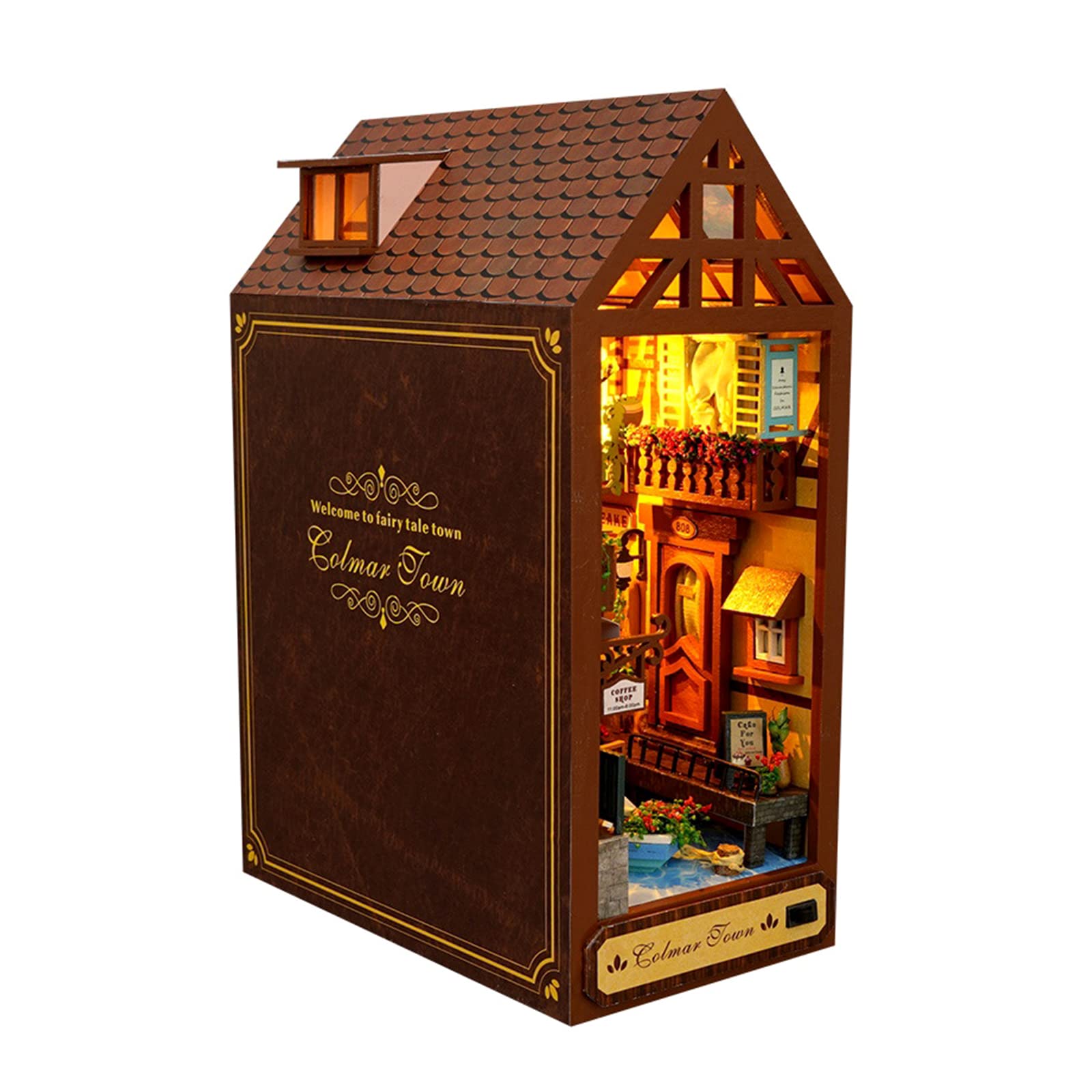 Colexy Book Nook Kit, DIY Casa de Muñecas en Miniatura de Madera, Casa Libros de Madera, Decoración de Inserción de Estantería Creativa, Bookshelf Insert Bookend Sujetalibros (B)