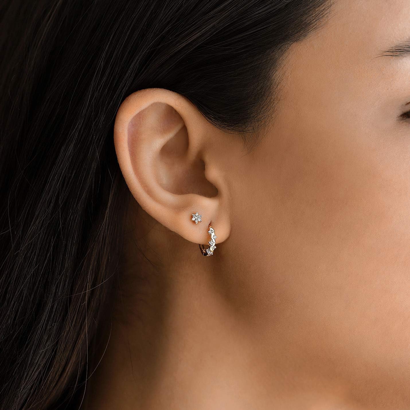 GELIN Diamond Cluster Flower Earrings in 14k Solid Gold