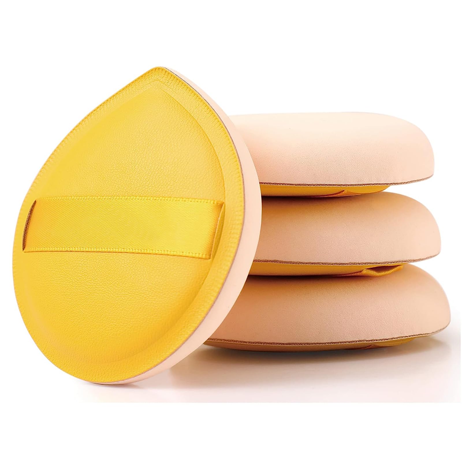 Kireida® 4 borlas de polvo para base, multifuncionales para la cara, sombra de ojos, base, corrector, lavable y reutilizable (amarillo)