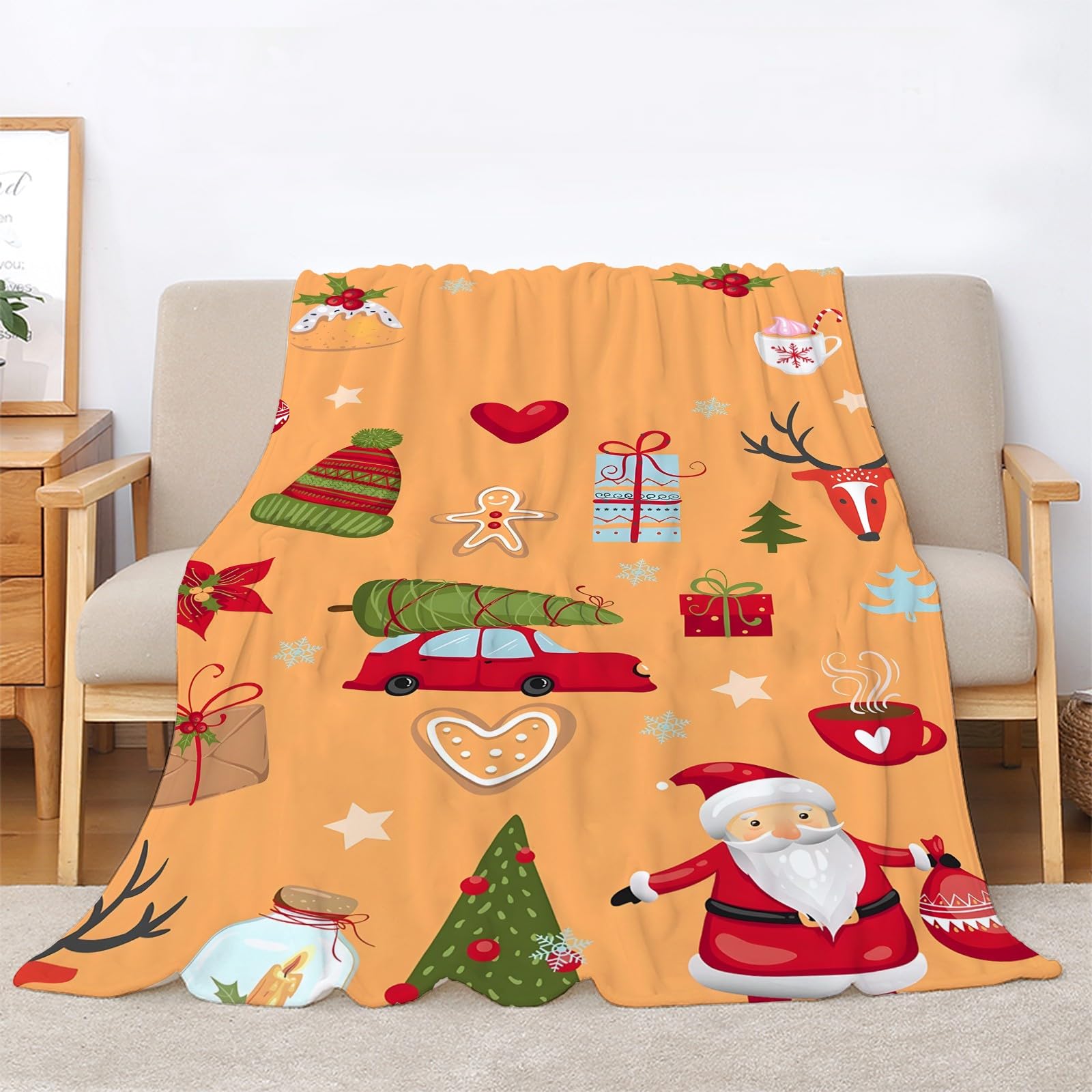 Koc BabboBoże Narodzenie Koce Samochodowe Koc Łóżko Pojedyncze Ciepły Miękki Koc Sofa Puszysty Flanelowy 180 x 200 cm Na Wszystkie Pory Roku