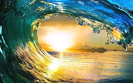 Amazon Co Jp 絵画風 壁紙ポスター はがせるシール式 波 サンセット ウェーブ チューブ ハワイ 夕陽 日没 サーフィン 海 キャラクロ Swav 016w2 ワイド版 603mm 376mm 建築用壁紙 耐候性塗料 ホーム キッチン