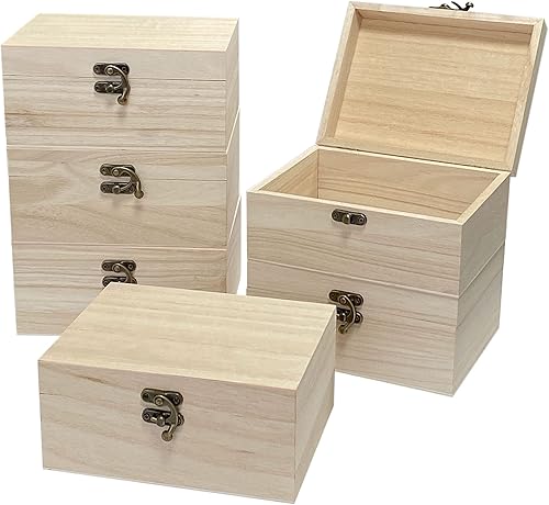 Paquete de 6 cajas de madera sin terminar, rectángulo, manualidades, caja de madera para pintar proyectos de bricolaje (exterior: 5 x 6.7 x 3.1