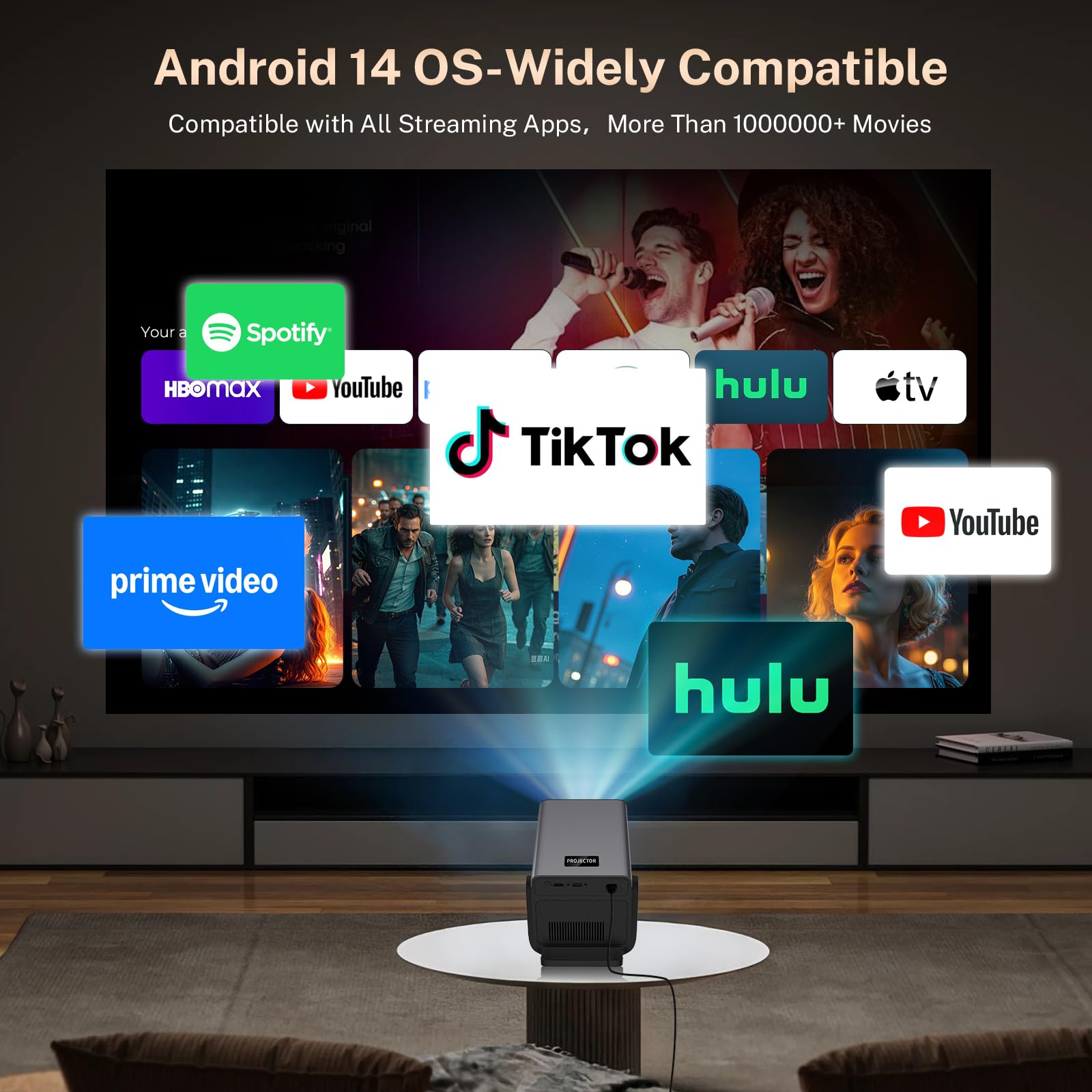 [Native 1080P/2000 ANSI/Calibration Visuelle IA] Intelligent Vidéoprojecteur X7 Smart Projecteur avec Android 14,4K Supportée, IA Assistant Vocal/Auto Focus/Keystone,WiFi6/Bluetooth5.4, 200" Display