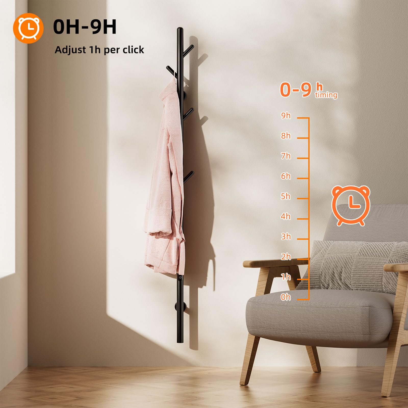 Termoarredo Elettrico, Scaldasalviette Elettrico WiFi Nero, 95W, 1500x125mm, Termosifone da Parete, per Alexa e Google Home e App, Risparmio Energetico, Impermeabile IPX5-G03 WiFi Black