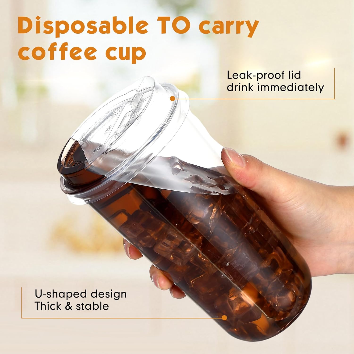 Baderke 50 Sets Crystal Clear Plastic Cups With Lids, Disposable Iced Coffee Cups with Lids for Smoothie, Cold Beverages, Drinking Cups, Cold Drinks for Party, Wedding, Event(Clear,20 oz) - Image 4