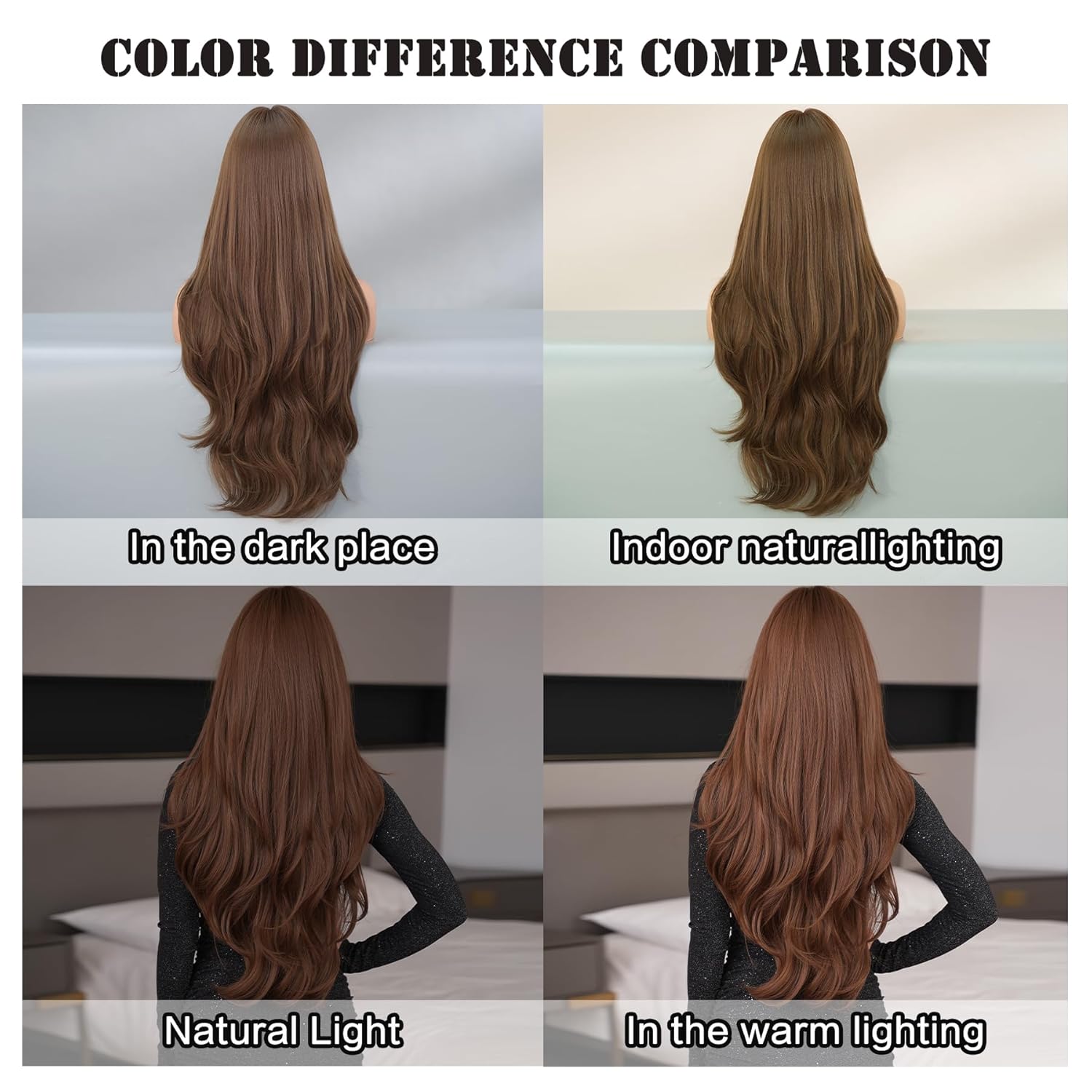 7JHH WIGS Long Wavy Brown Wig with Bangs 32in Chocolate Reddish Brown Heat Resistant Fiber Layered Synthetic Curly Wave Wig for Cosplay Christmas Gifts Party Used - Image 4