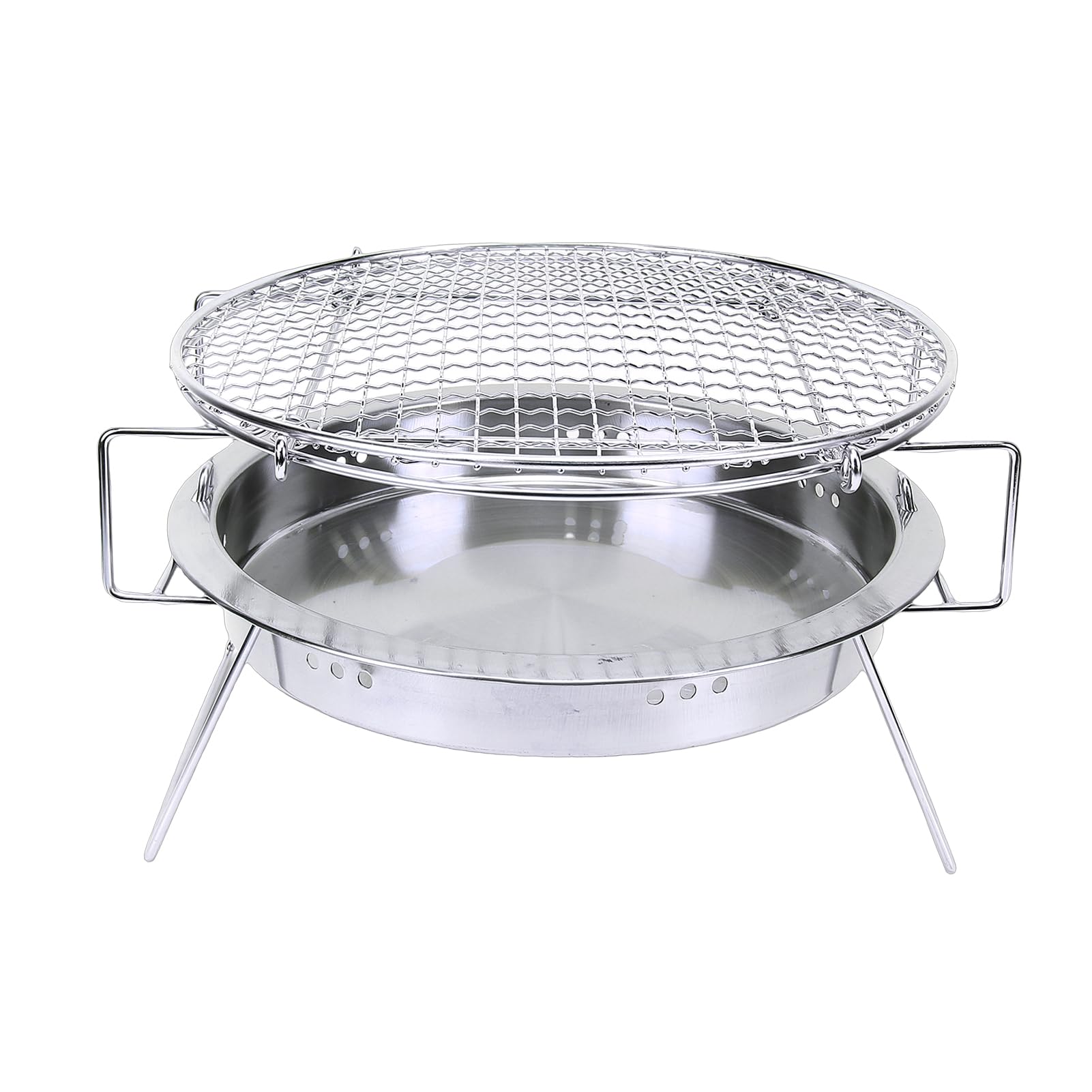 Przenośny Okrągły Składany Grill, Grill ze Stali Nierdzewnej na Piknik na Kempingu, z Odłączanymi Elementami i przestronną powierzchnią do Gotowania (Duży 30 * 19,5)