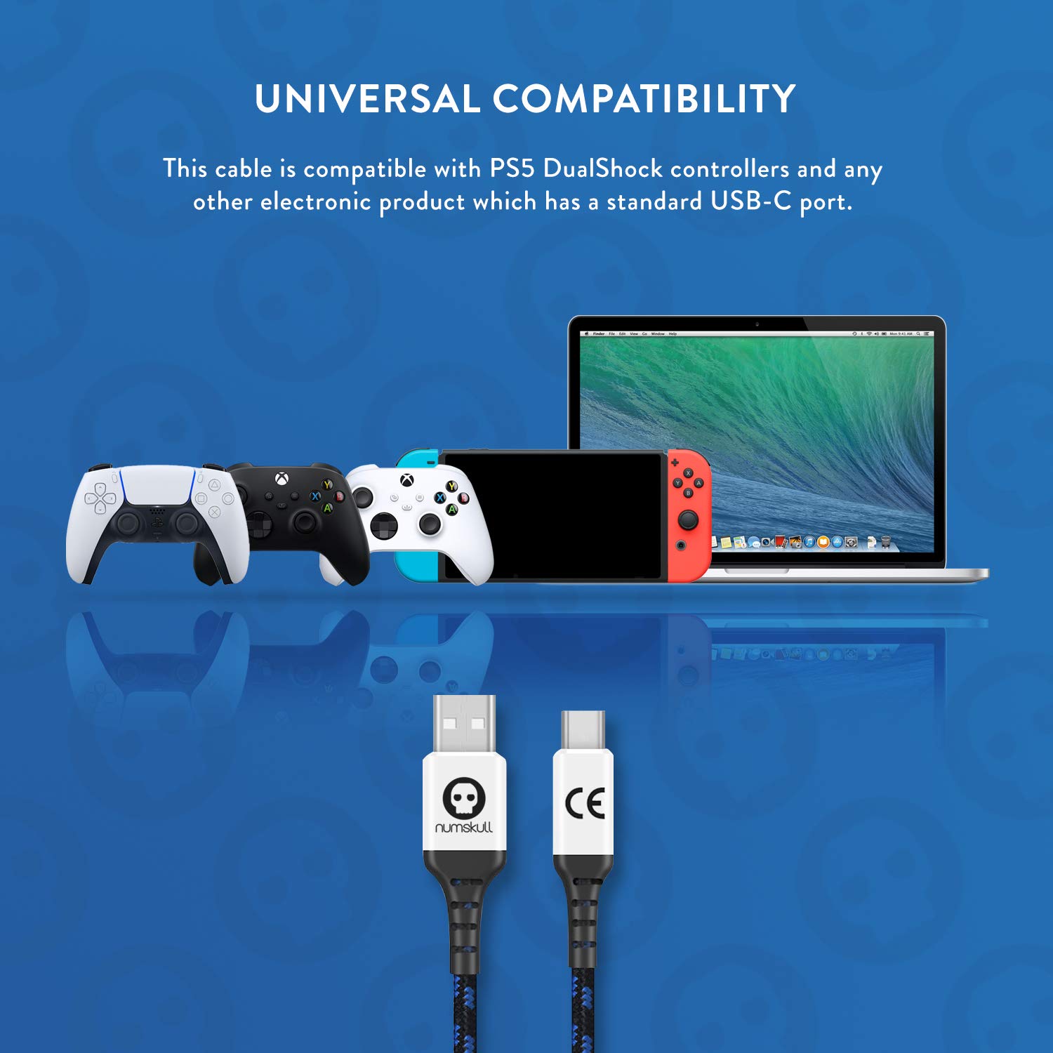 Numskull Sony PlayStation 5 - Cavo di ricarica intrecciato in nylon, 4 m, ricarica rapida, compatibile con Nintendo Switch, Xbox Series X/Series S