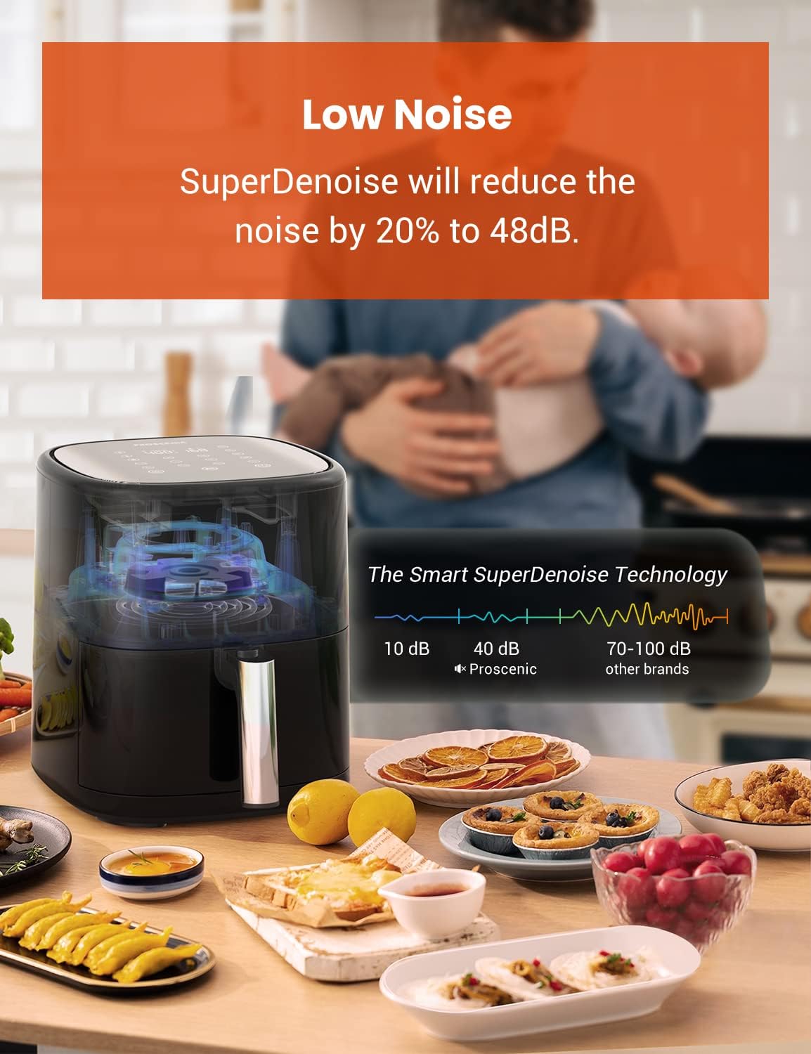 مقلاة هوائية ذكية تي 22 منخفضة الضوضاء بسعة 5 لتر من بروسينك 1... - view 6