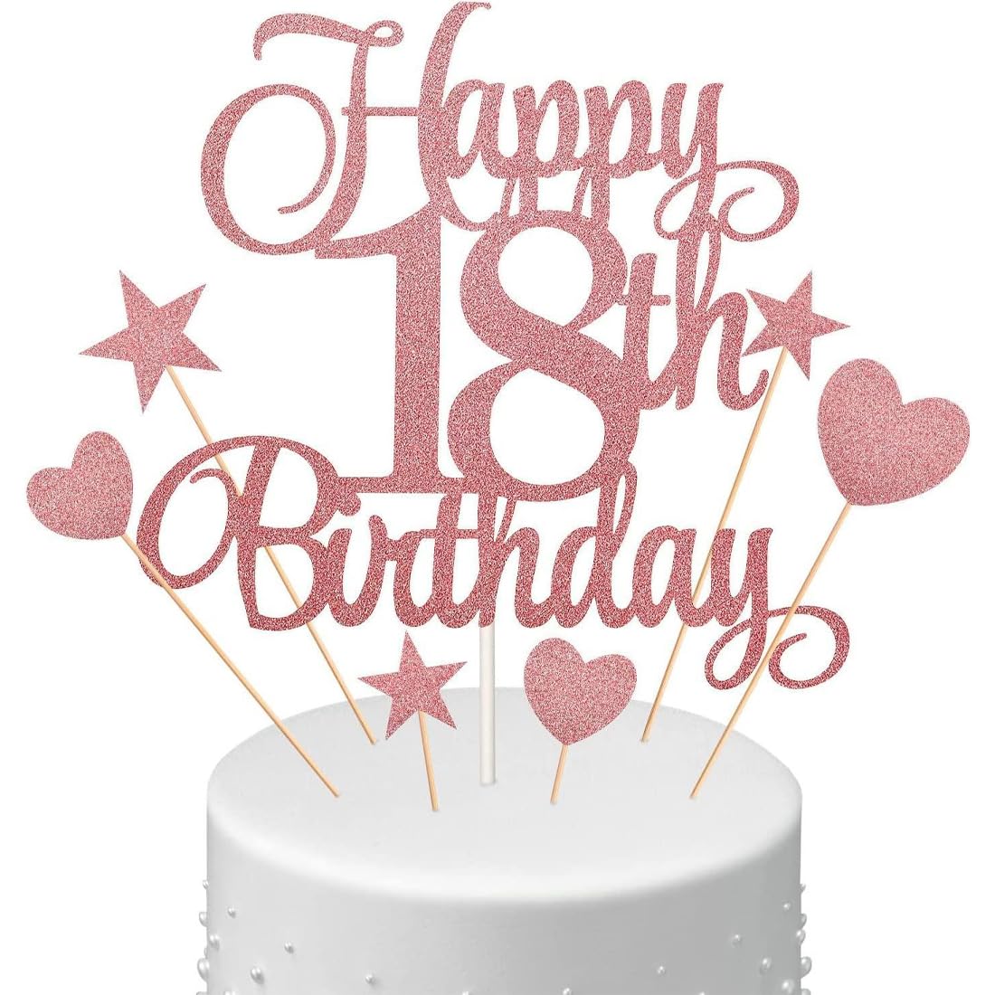 7-teilige Deko-Set Zum 18. Geburtstag – Glitzer-Kuchen-Topper Mit Sternen & Herzen