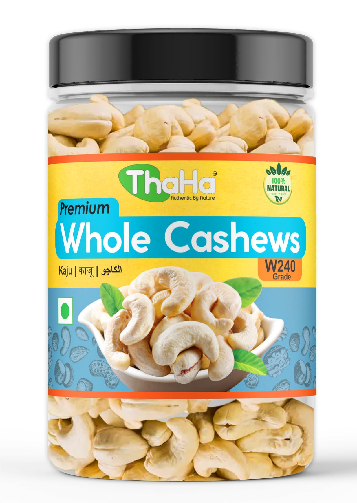 ThaHa Premium Whole Cashews 450 g Jar Pack | Whole W240 Grade Cashews | Premium Kaju Nuts Freshly Sealed Packed (450 g (Pack Of 1))