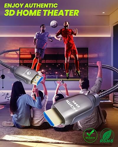 Miniatura 5 de Cable HDMI 2.1 8K de 6.6 pies 48 Gbps, cable HDMI de ultra alta velocidad, 4K HD 120Hz 144Hz 2K 240Hz cable HDMI para juegos 2.1 certificado, eARC