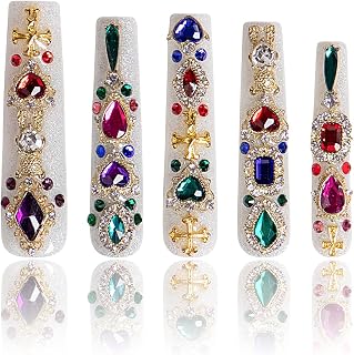 LOVFUL Press on Nails Treasure Trove Rhinestone | Handmade with Full Covered Crystals | Reusable Full Cover Nails | Square Long 2.2 in | H103-M