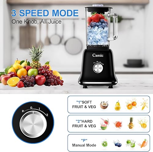 Miniatura 4 de Batidoras de vidrio para cocina con 750 W, 54 onzas  54 onzas  1.54 onzas fluidas de vidrio, procesador de alimentos, licuadora sin BPA para