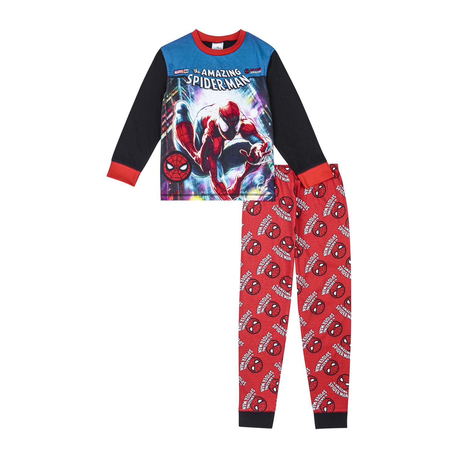 Marvel Boys Black Spiderman Pyjamas Pj Set, Ages 2 To 12 Years Old, Official Merchandise (As8, Age, 9_Years, 10_Years, 9-10 Years)