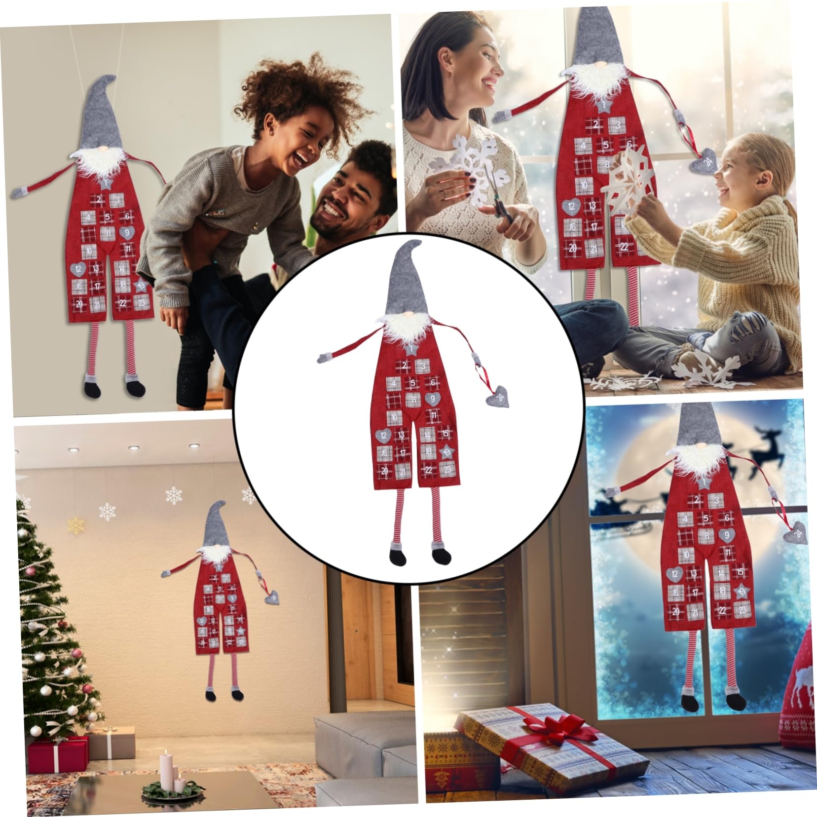 Calendario Dell'avvento da Appendere Sacchetti, in Lana Artificiale, Decorazione Natalizia per Porta D'ingresso, Conto alla Rovescia per Natale, Tema Festivo per Ragazzo Ragazza