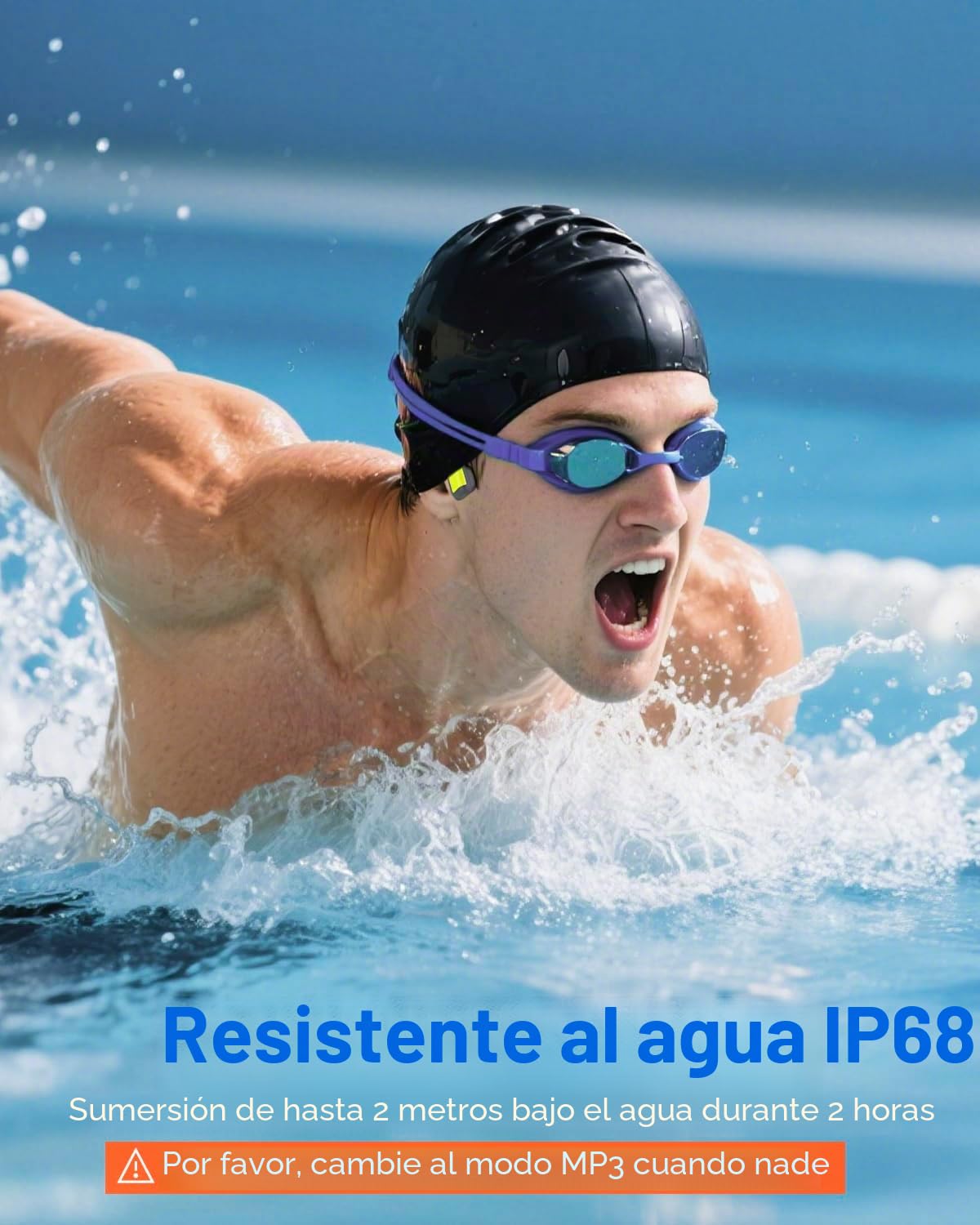 Auriculares Conducción Osea Natacion, 8GB MP3 Auriculares para Nadar Correr | Impermeable IP68 para nadar,correr, Bluetooth 5.4, Modos Bluetooth y MP3, Material de silicona suave