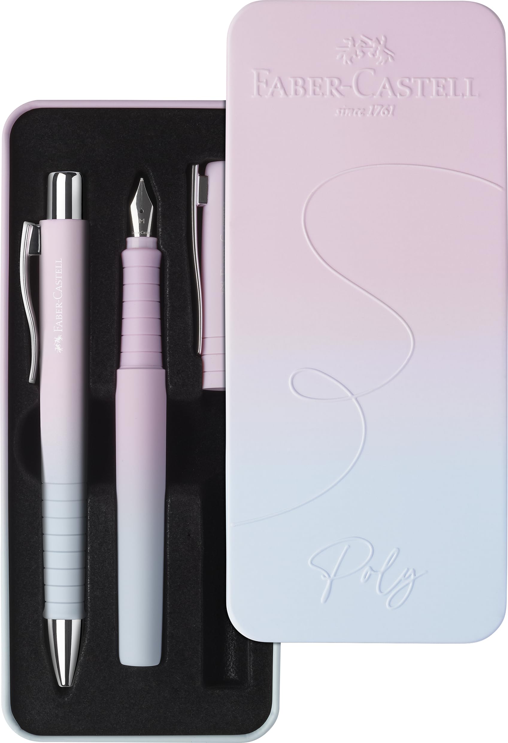 Faber-Castell 241054 Poly Pen Writing Set with XB Ballpoint Pen and Fountain Pen M, Gift Set Blushing Sky