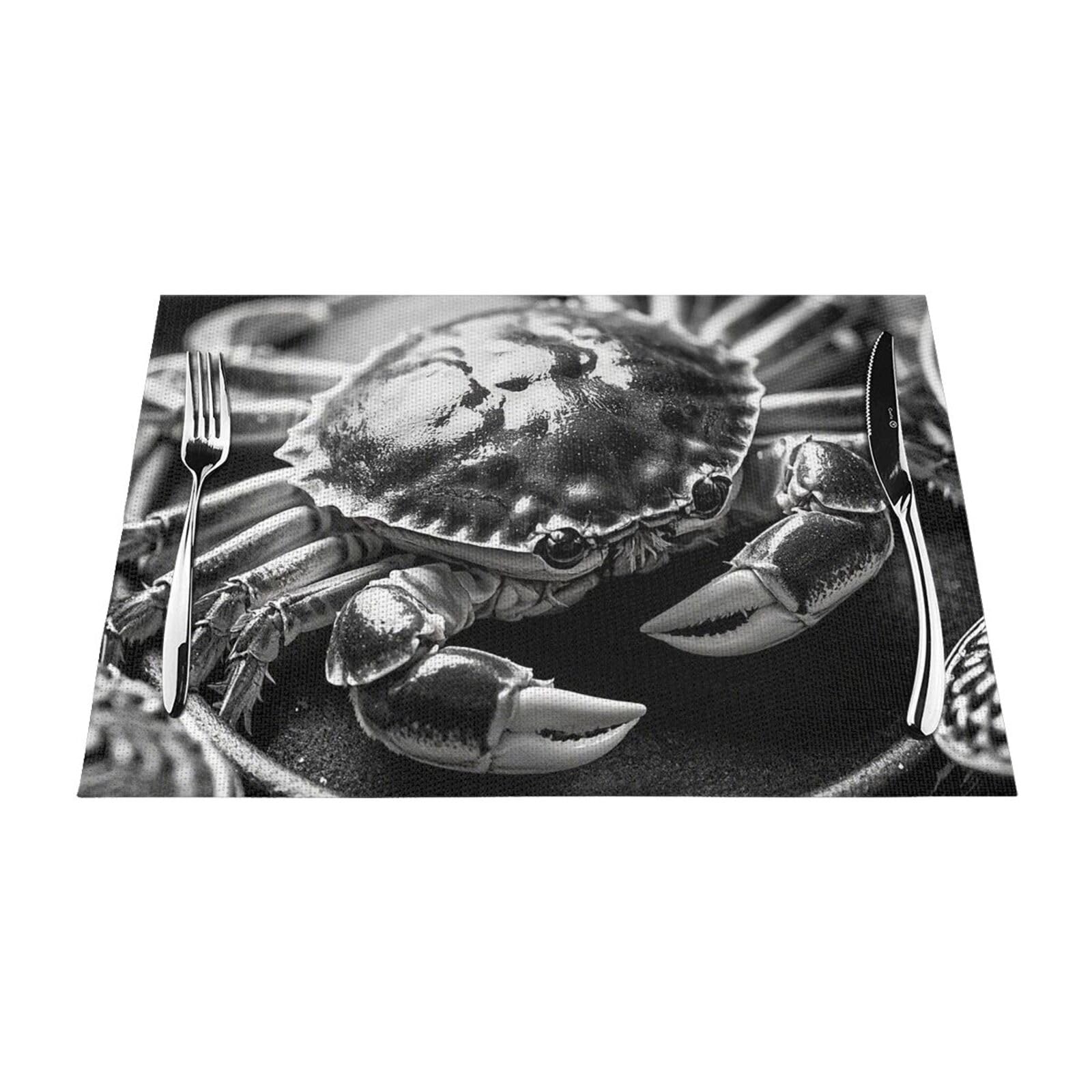 Crabbed Pattern Placemats Set of 1 - Woven Vinyl Kitchen Table Placemats - Heat Resistant Non-Slip Place Mats for Dining Table, Washable Indoor Outdoor Table Mats 12x18 Inch