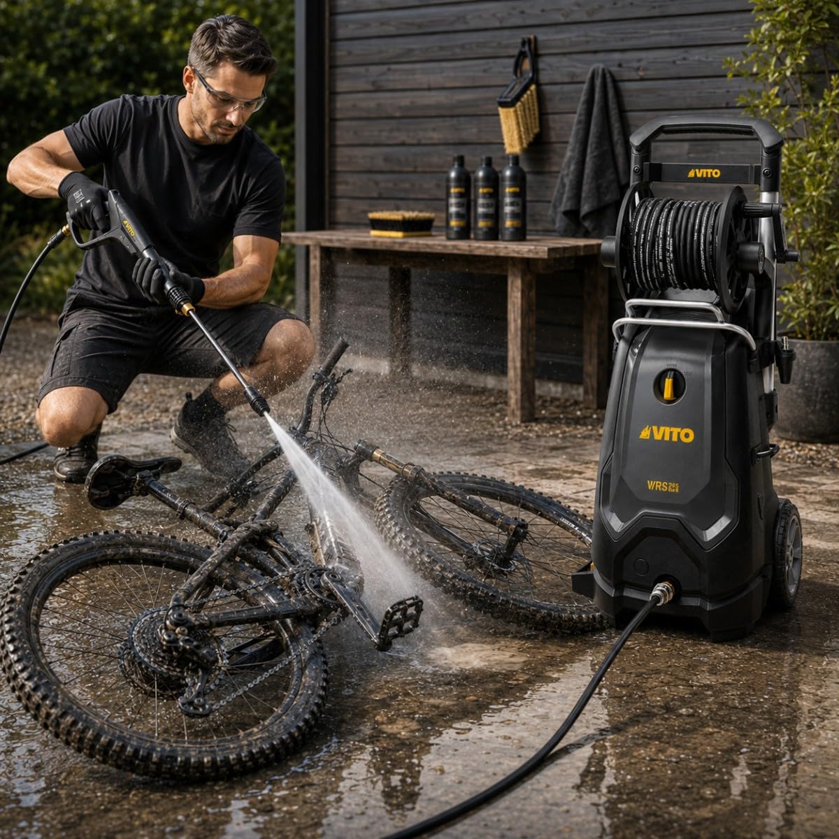 VITO - Nettoyeur Haute Pression 225bar 3000W Moteur Induction Tuyau 10m Jet réglable Dévidoir Nettoyage Terrasse Voiture Mobilier