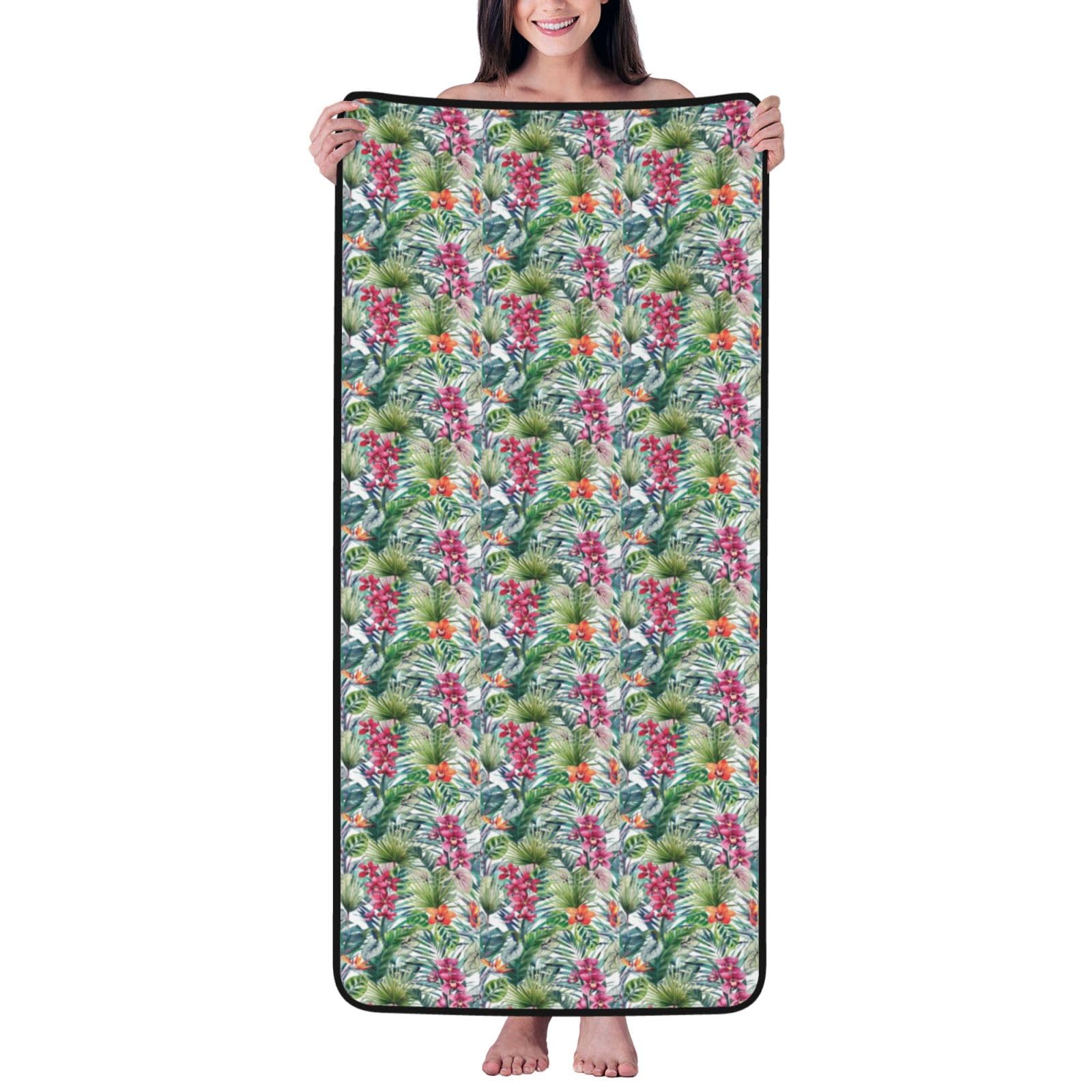 Nimongt Unisex Black Tropical Plants Print Lightweight Comfort Coral Velvet Bath Towel Home Bathroom Hotel Spa Beach Travel