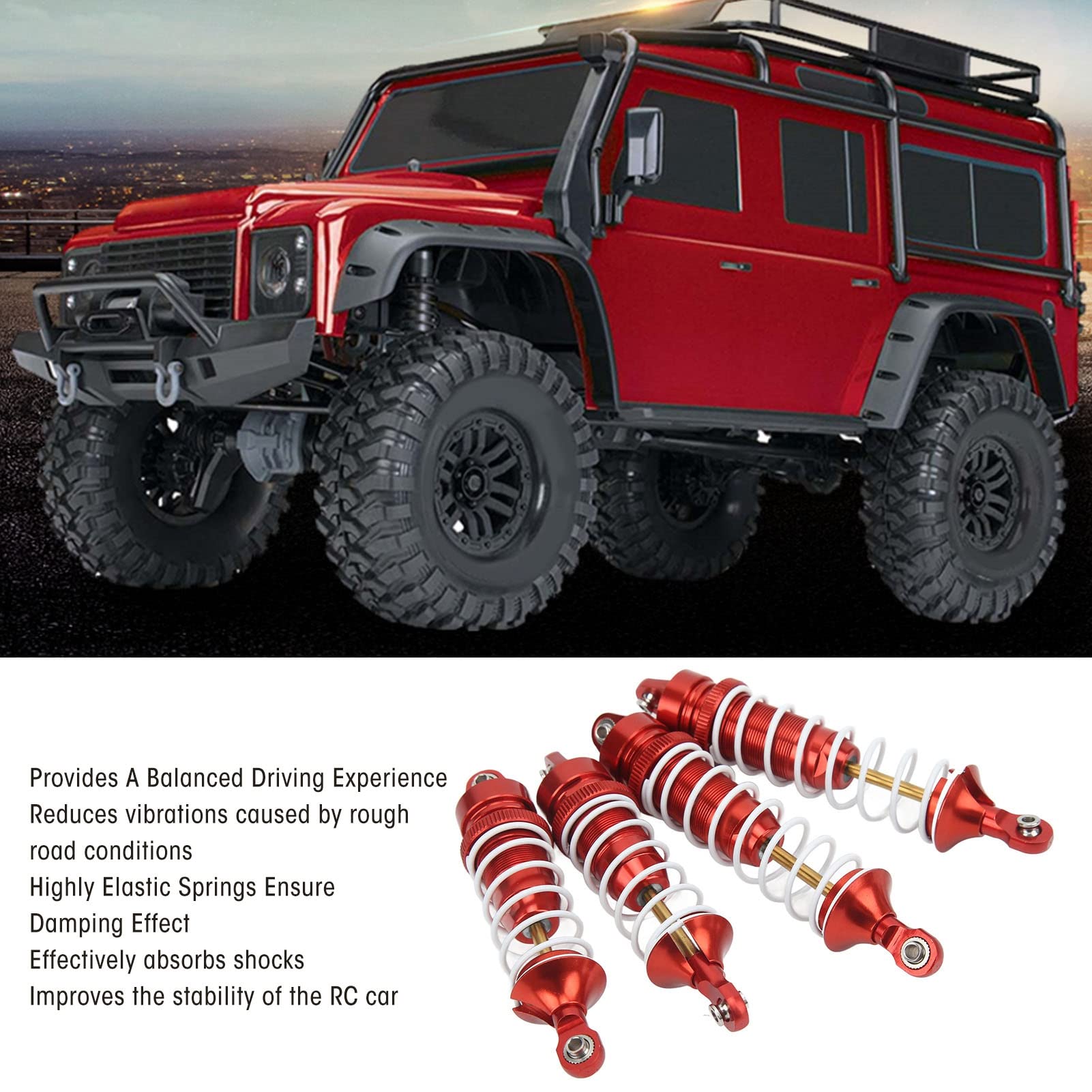 Amortiguador RC delantero trasero aleación de aluminio reemplazo RC coche resorte amortiguador para vehículo 1/10 (Roja)