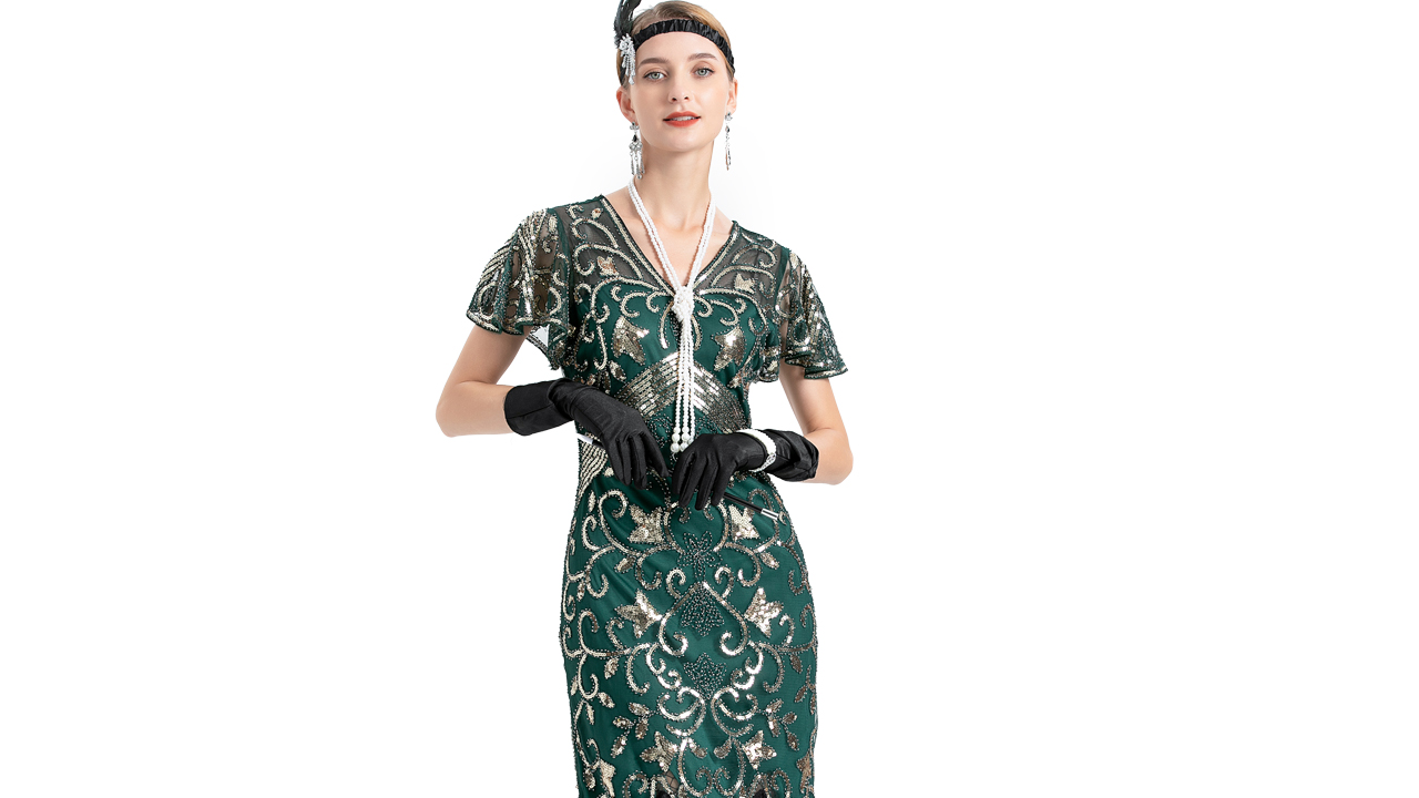 slim fit dress slacks Zapaka Women Dark Green Sequined 1920s Plus Size Flapper Dress with 20s Accessories Set, Dark Green / 4XL