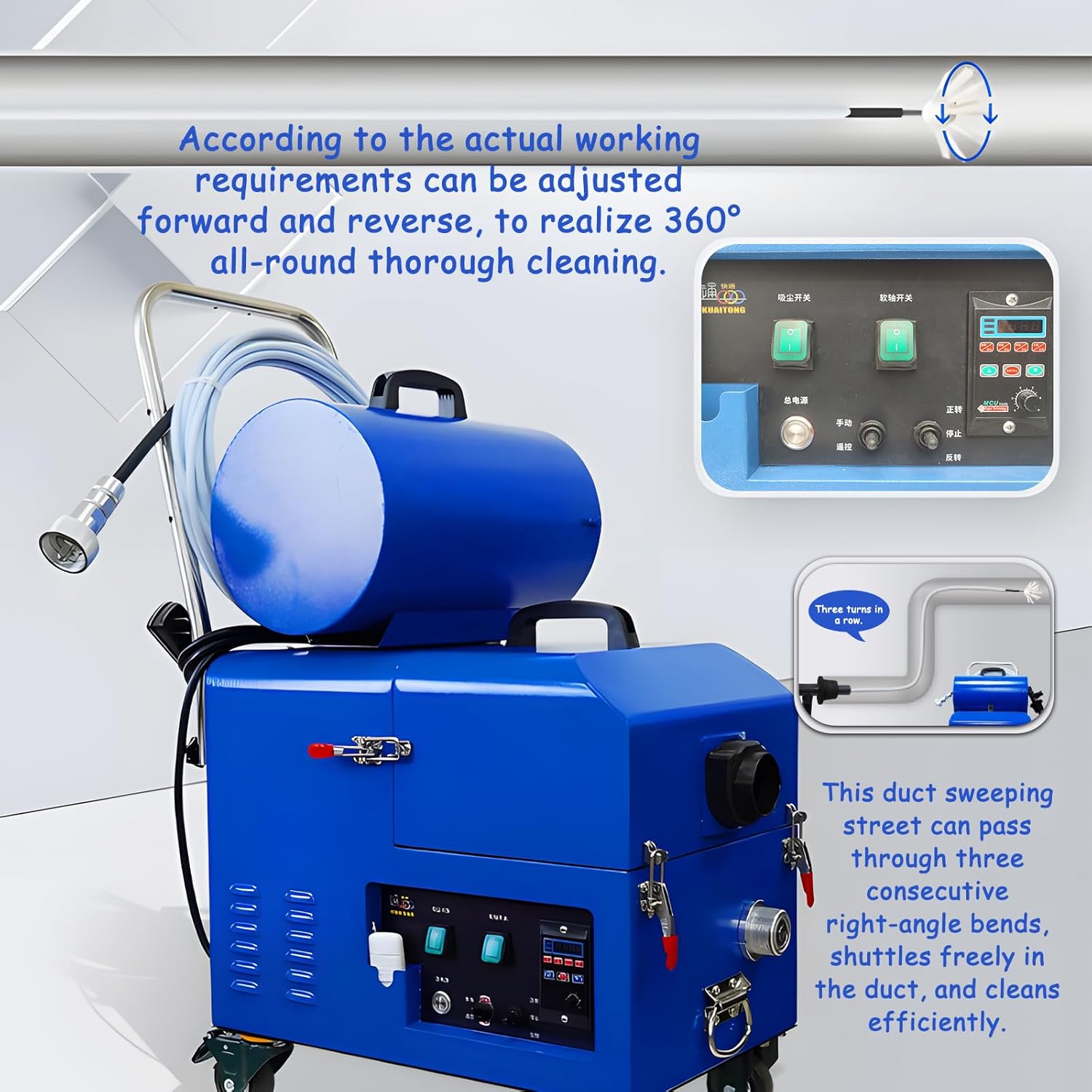 1600W Fresh Air Duct Cleaning Machine with Rotary Brush - Sweeping & Vacuum Suction Integrated, Bend-Passable, 1.97"-7.87" Pipe, 110V/220V with Transformer, Commercial & Household Use
