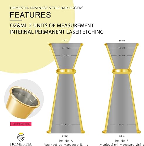 Miniatura 8 de Homestia Muddler - Juego de 3 piezas de acero inoxidable 304 de 10 pulgadas y cuchara de cóctel de 12 pulgadas y doble jigger, juego de cóctel de 3