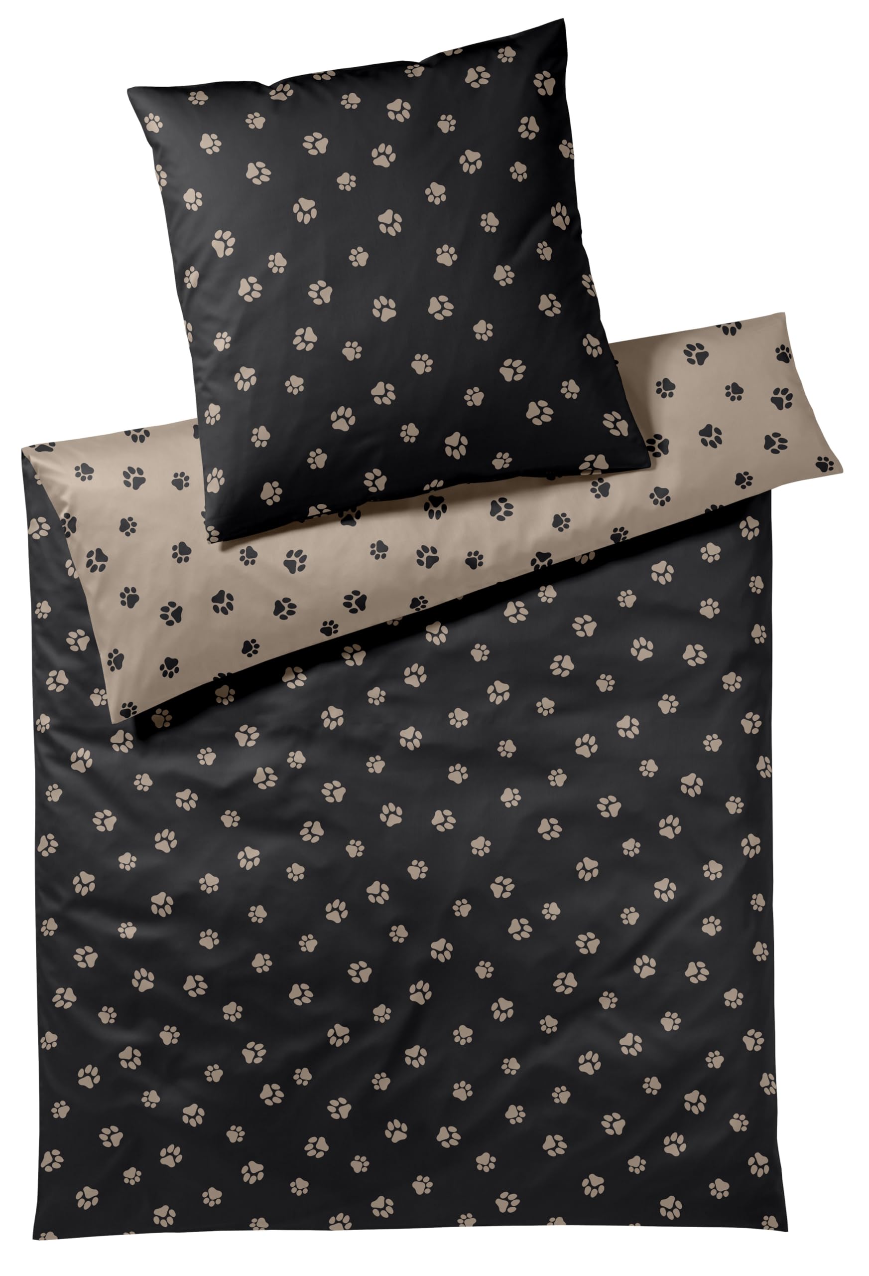 elegante Bettwäsche WE Love Dogs Paws 24541 Schwarz-Beige - 9