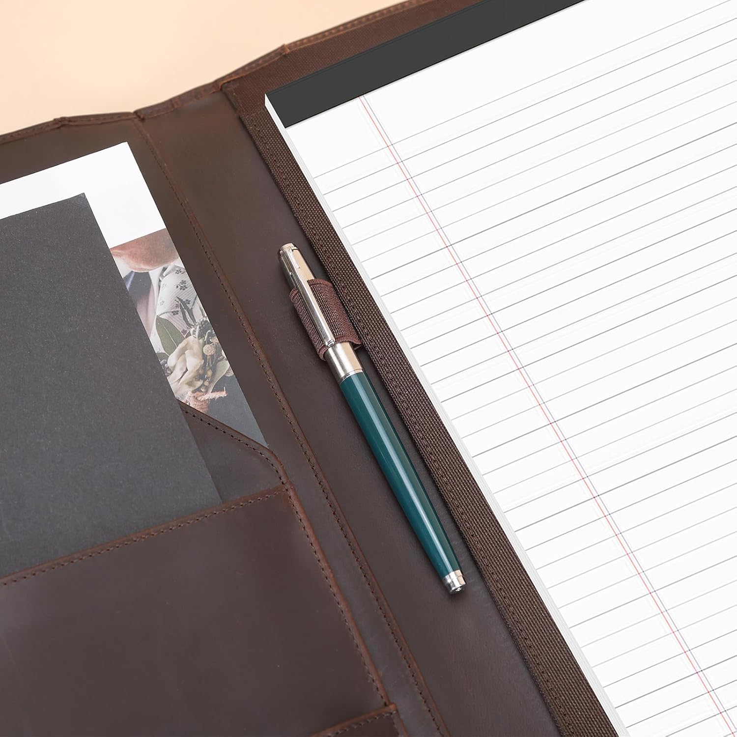 Polare Full Grain Leather Portfolio Business Padfolio Cover, Professional Legal Document Organizer Resume Folder with Writing Pad for Letter/A4 Notepad Holder