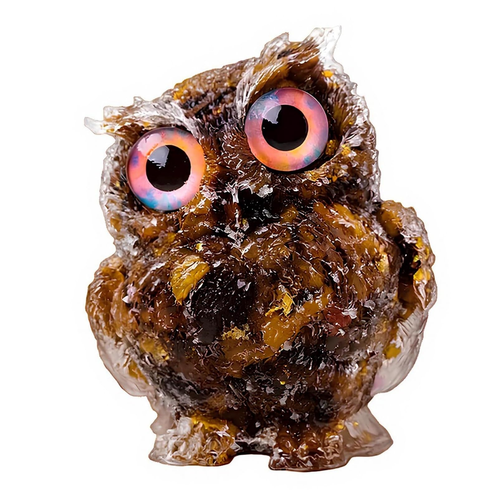 sugerou Crystal Owl Statue, Natural Healing Gemstone Figurine for Home Office Decor, Reiki Spiritual Energy Symbol Ornament, Waterproof Resin Hand-Painted Animal Gift Brown