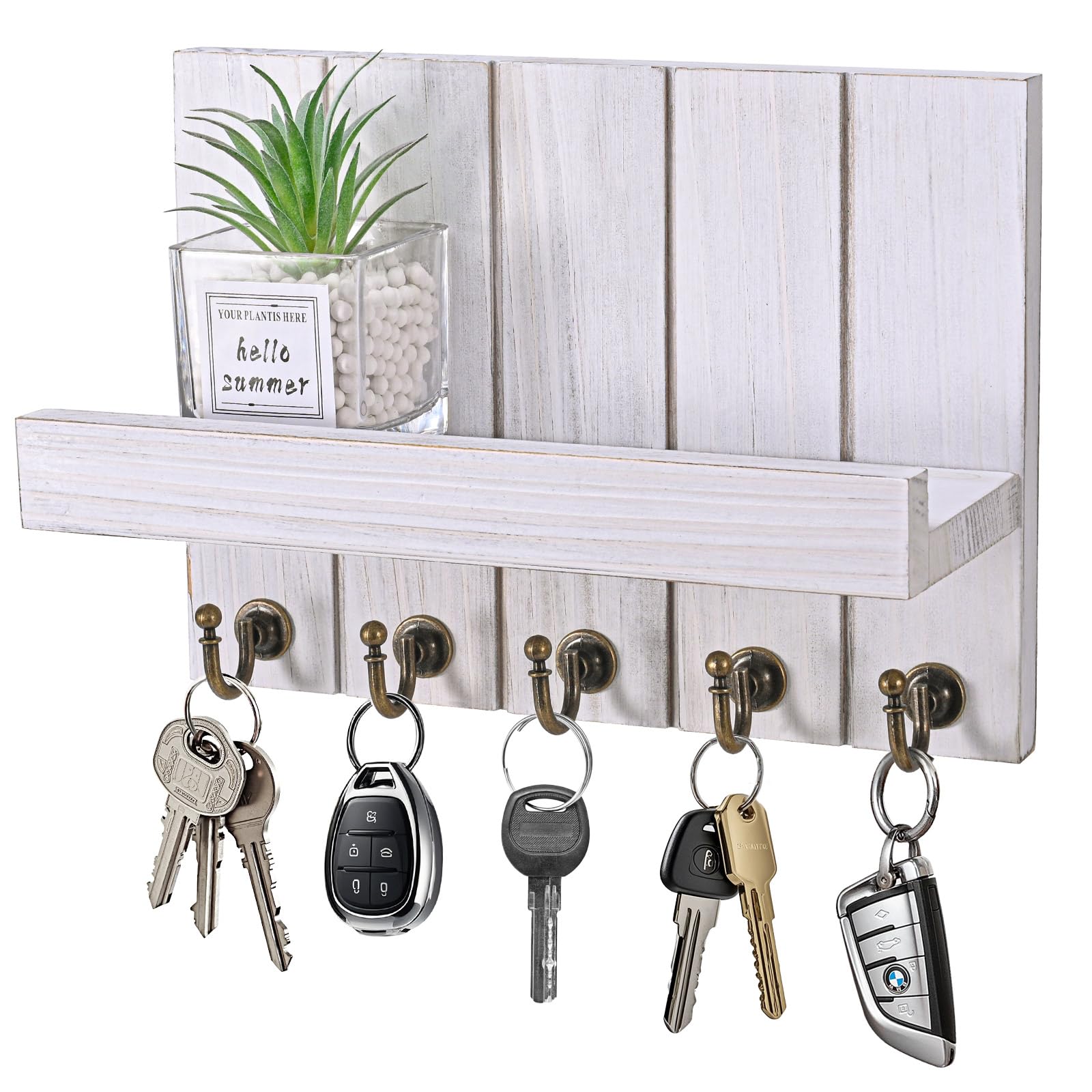 Colgador Llaves, Portallaves de Madera Cuelga Llaves Pared con 5 Ganchos, Para Entrada, Despacho, Sala de Estar, Vestíbulo