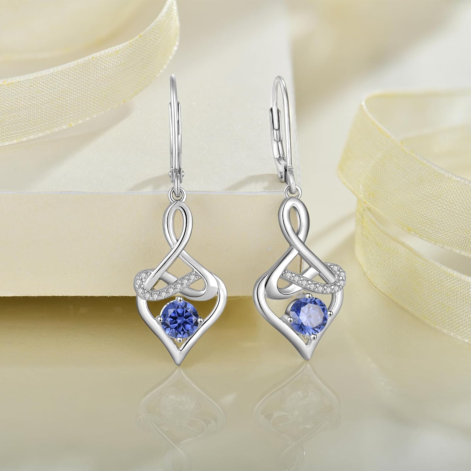 Dangle Drop Heart Earrings for Women 925 Sterling Silver Infinity Leverback Earrings Birthstone Jewelry Gifts for Women Wife Girlfriend Mother Daughter Her - Image 4