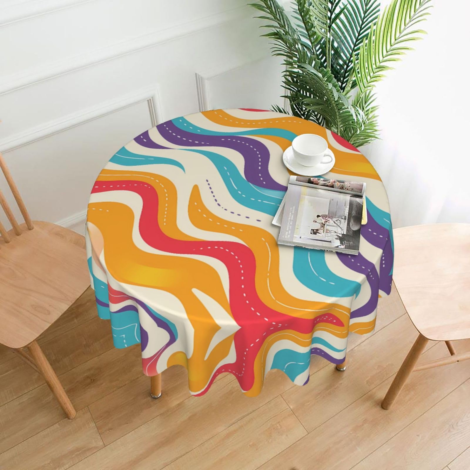 MROWYC Rainbow Waves Printed Practical Round Tablecloth, Durable, Suitable for Home, Restaurant, Hotel, Gathering, and Decorative Table Covers