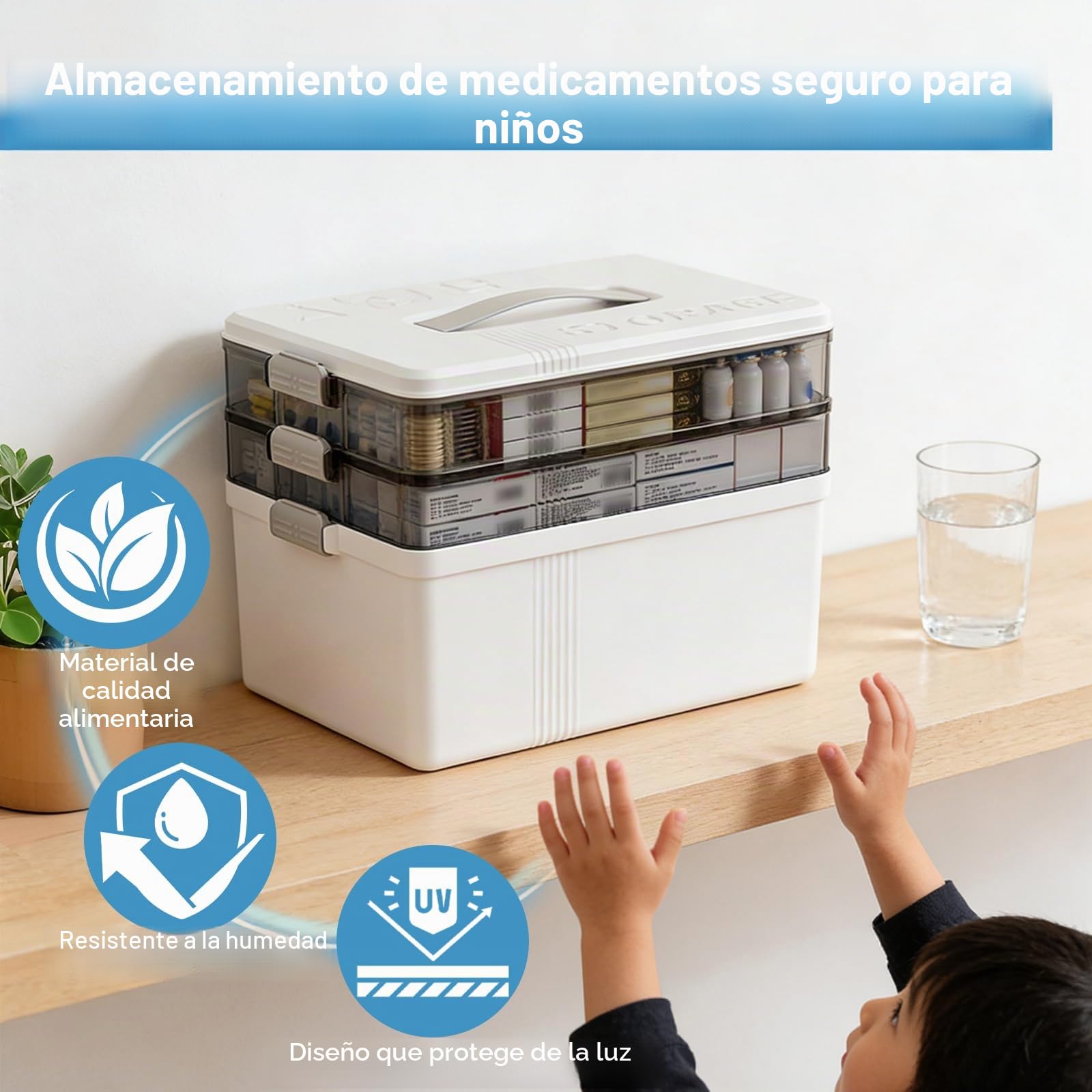 Medicine Box,Caja para Medicinas,Caja Organizadora de Medicina Grande de 3 Capas,Cajas Medicamentos,Caja Medicinas Grande Asa de Transporte y Bandeja Extraíble Multifunción Organizador