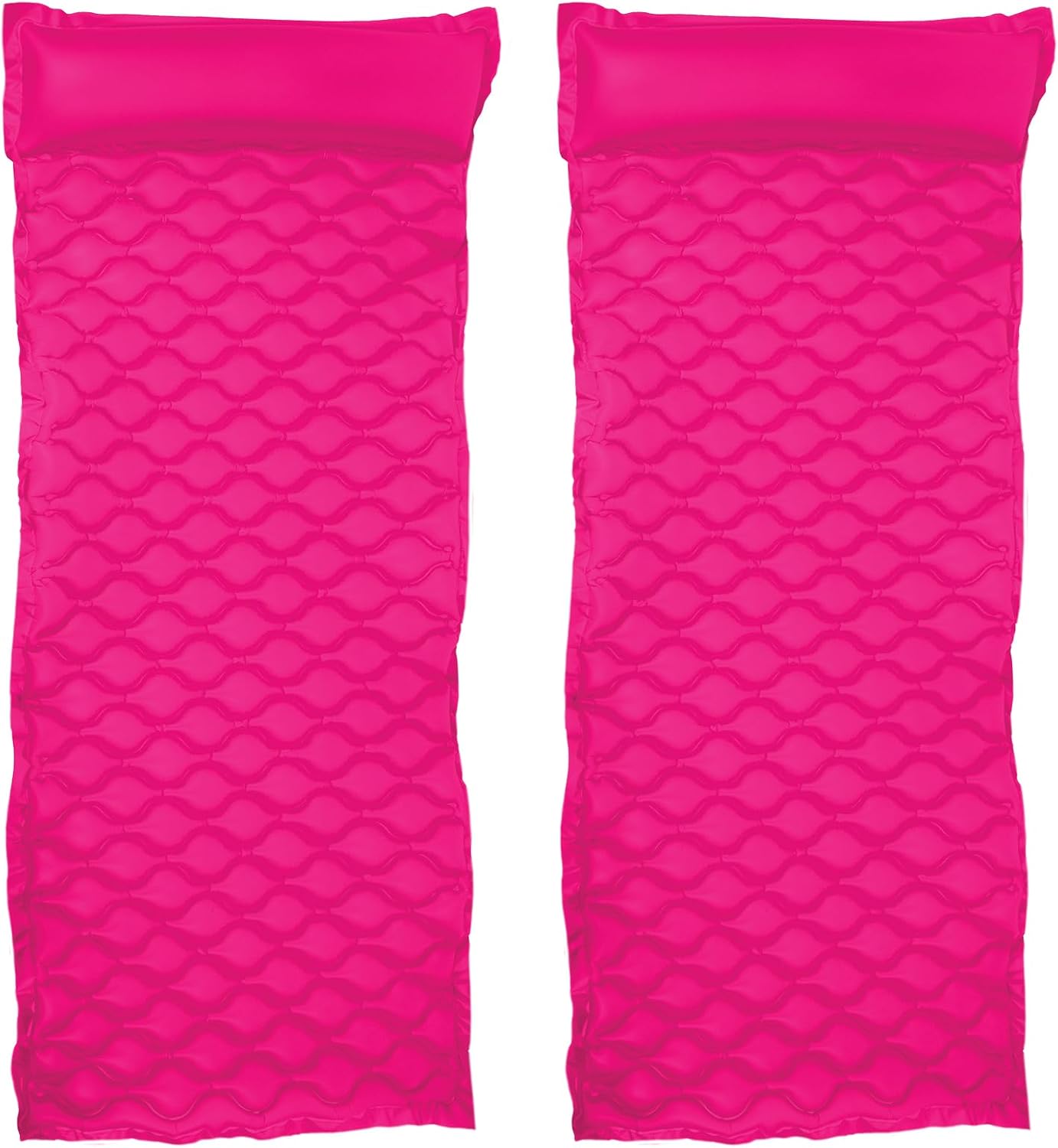 Poolmaster 2-Pack Roll ’N Go Inflatable Pool & Beach Mattress Floats – 1 Blue & 1 Pink Portable Roll-Up Lounge Mats with Built-in Pillow, Lightweight Travel Water Loungers for Adults & Teens