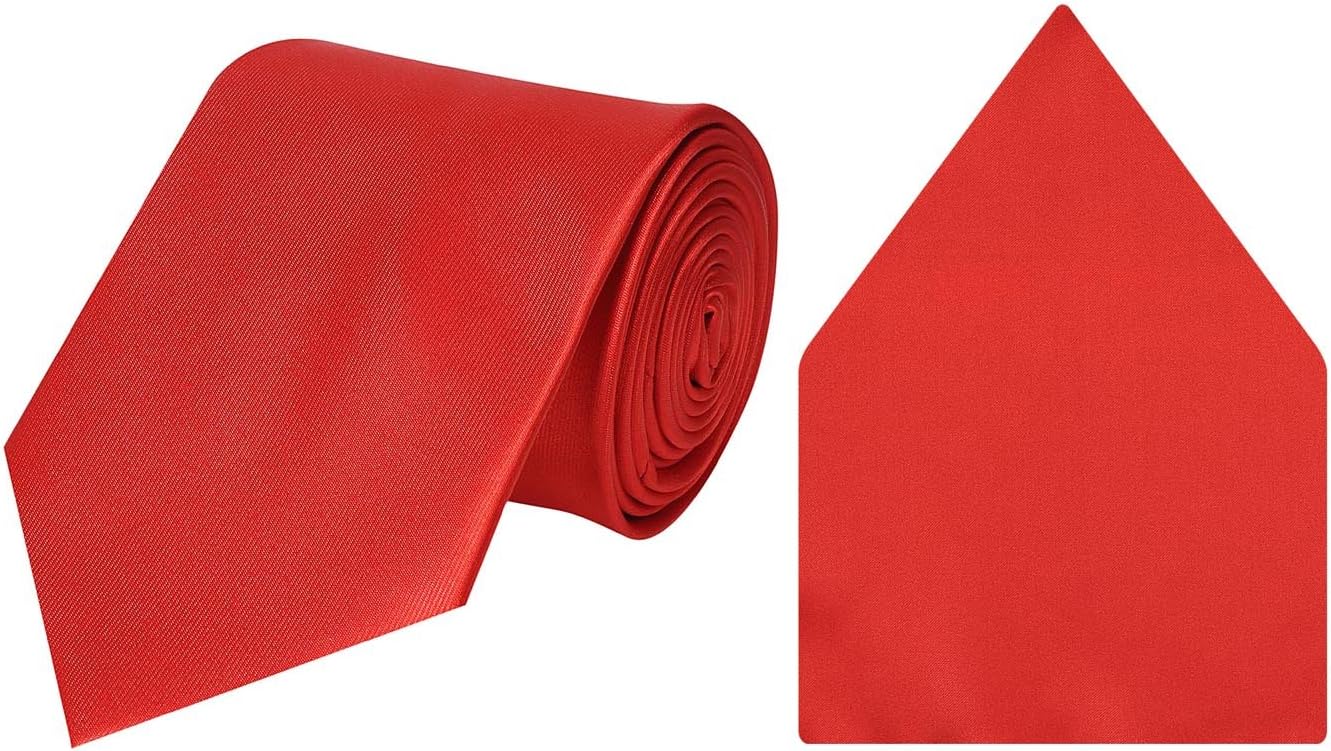 TieKartCool Combos Red Plain Solids Tie+Pocketsquare