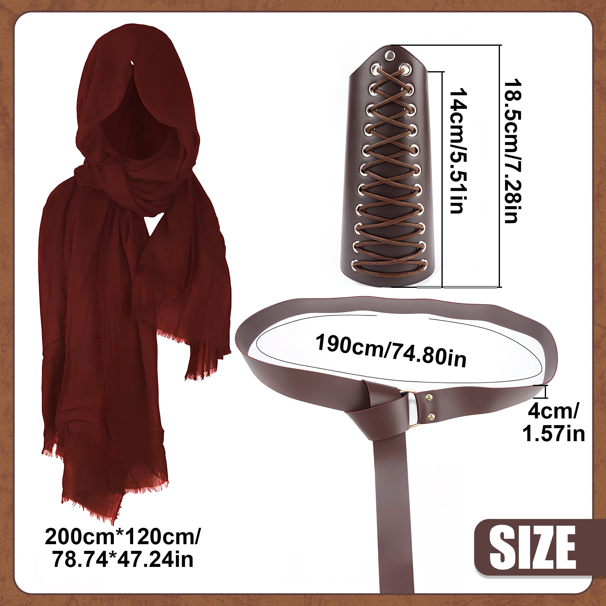 Jyeennar 4PCS Viking Costume Set for Men - Complete Medieval Knight Accessories with PU Leather, Adjustable Hooded Scarf & Belt - Image 2