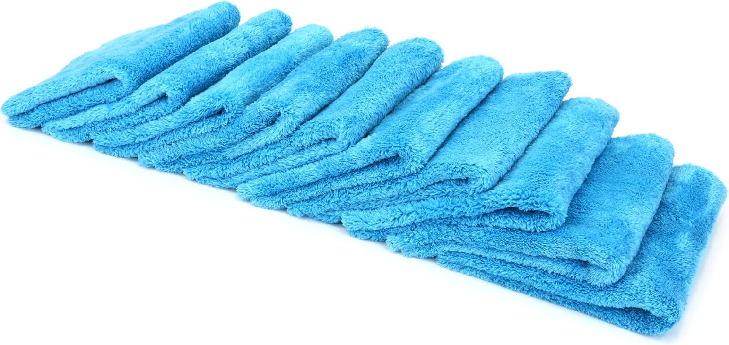 Autofiber [Korean Plush 550] Premium Edgeless Detailing Towels 550gsm (16"x16") Aqua Blue - 10 Pack