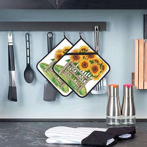 Miniatura 6 de Agarraderas básicas de girasol para cocina, uso diario, con flores de otoño, resistentes al calor, para cocinar, hornear, barbacoa, paquete de 2, 8