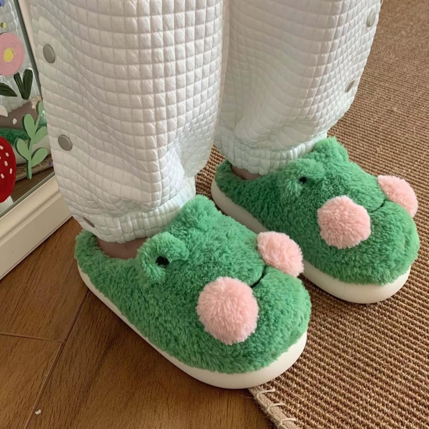 QSKPC Women's fuzzy memory foam slippers Women's cute animal slippers Indoor and outdoor plush slippers Bedroom slippers Home shoes - Image 4