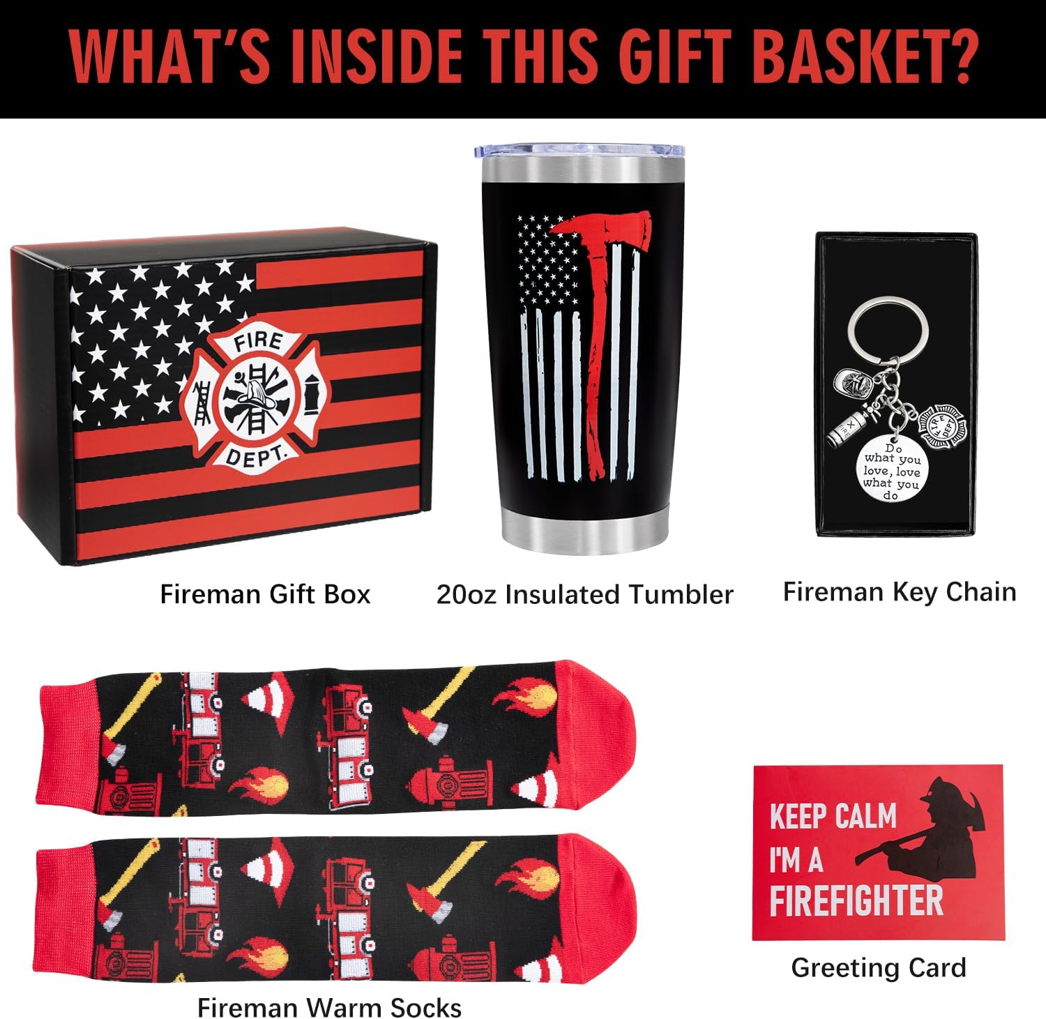 Gifts Set for Men,Dad Gift Box Dad‘s Gifts from Son Daughter,Firefighter Fireman Gifts for Him Dad Husband with 20oz Stainless Steel Coffee Wine Insulated Tumbler Mug Cup, Socks, Keytrain - Image 7